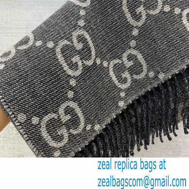 gucci GG jacquard knit scarf with tassels grey and black 2022 - Click Image to Close