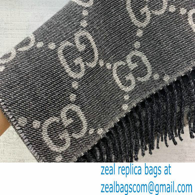 gucci GG jacquard knit scarf with tassels grey and black 2022