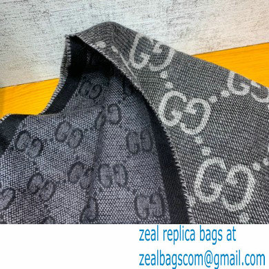 gucci GG jacquard knit scarf with tassels grey and black 2022