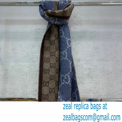 gucci GG jacquard knit scarf with tassels navy brown 2022
