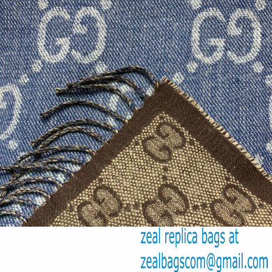 gucci GG jacquard knit scarf with tassels navy brown 2022