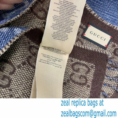 gucci GG jacquard knit scarf with tassels navy brown 2022 - Click Image to Close