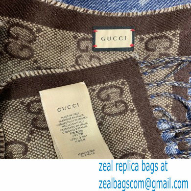 gucci GG jacquard knit scarf with tassels navy brown 2022