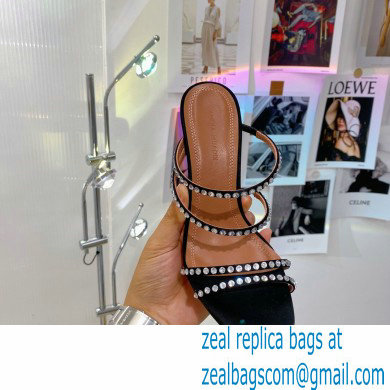 Amina Muaddi Heel 9.5cm Crystals Naima Sandals Satin Black 2022 - Click Image to Close