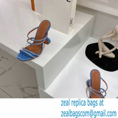 Amina Muaddi Heel 9.5cm Crystals Naima Sandals Satin Blue 2022 - Click Image to Close