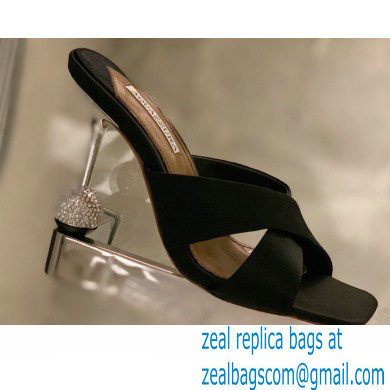 Aquazzura Heel 8.5cm Satin Yes Darling Mules Black 2022 - Click Image to Close