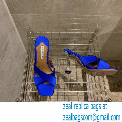 Aquazzura Heel 8.5cm Satin Yes Darling Mules Blue 2022 - Click Image to Close