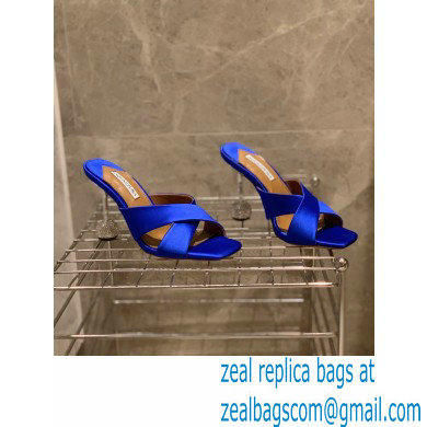 Aquazzura Heel 8.5cm Satin Yes Darling Mules Blue 2022 - Click Image to Close