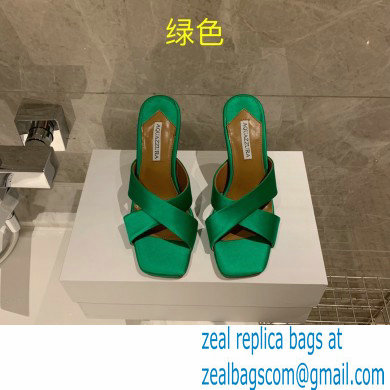 Aquazzura Heel 8.5cm Satin Yes Darling Mules Green 2022 - Click Image to Close
