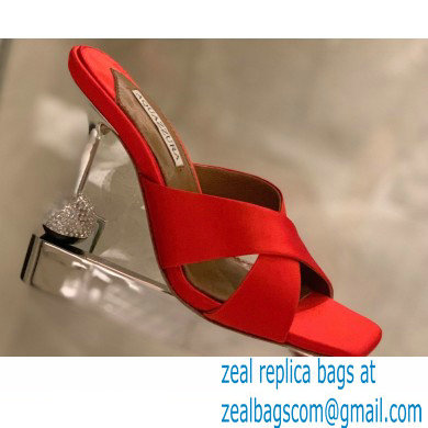 Aquazzura Heel 8.5cm Satin Yes Darling Mules Red 2022 - Click Image to Close