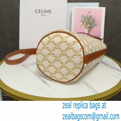 Celine Small Drawstring bag in Triomphe Canvas and Calfskin White 2022