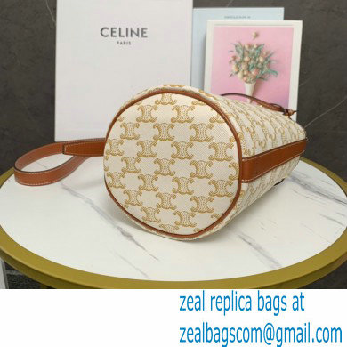 Celine Small Drawstring bag in Triomphe Canvas and Calfskin White 2022 - Click Image to Close