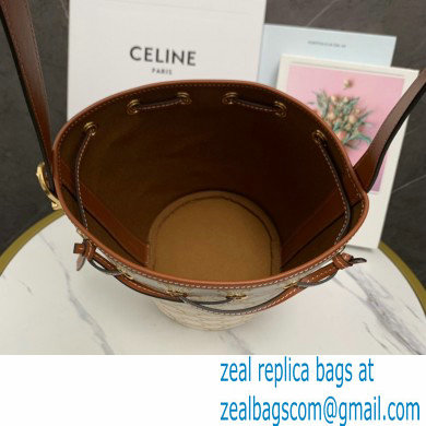 Celine Small Drawstring bag in Triomphe Canvas and Calfskin White 2022 - Click Image to Close