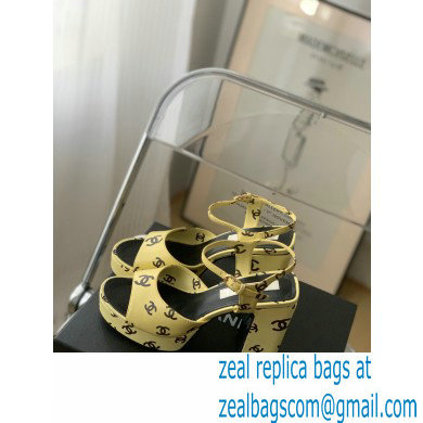 Chanel heel 10.5cm Logo Printed Lambskin Sandals G38958 Beige 2022