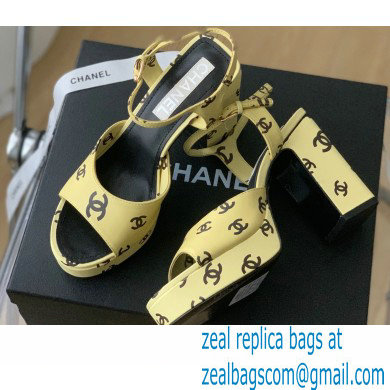 Chanel heel 10.5cm Logo Printed Lambskin Sandals G38958 Beige 2022