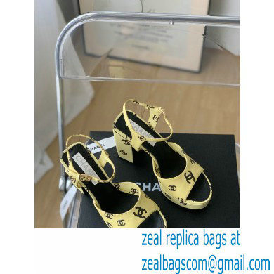 Chanel heel 10.5cm Logo Printed Lambskin Sandals G38958 Beige 2022