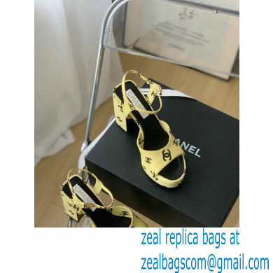 Chanel heel 10.5cm Logo Printed Lambskin Sandals G38958 Beige 2022