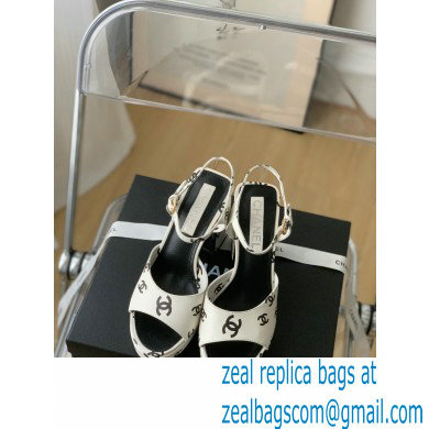 Chanel heel 10.5cm Logo Printed Lambskin Sandals G38958 White 2022