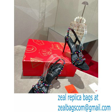 Christian Louboutin Heel 10cm Spikita Strap Sandals Black/Multicolor 2022 - Click Image to Close