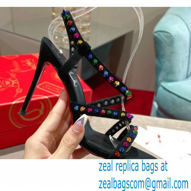 Christian Louboutin Heel 10cm Spikita Strap Sandals Black/Multicolor 2022 - Click Image to Close