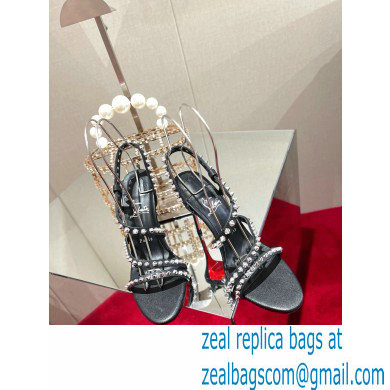 Christian Louboutin Heel 10cm Spikita Strap Sandals Black/Silver 2022 - Click Image to Close