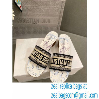Dior Heel 4.5cm Embroidered Cotton Dway Slides 01 2022