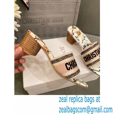 Dior Heel 4.5cm Embroidered Cotton Dway Slides 02 2022 - Click Image to Close