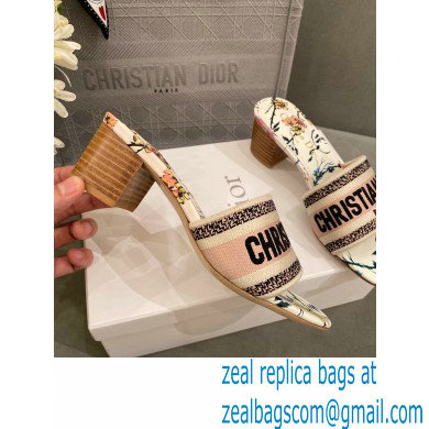 Dior Heel 4.5cm Embroidered Cotton Dway Slides 02 2022