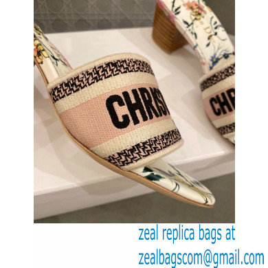 Dior Heel 4.5cm Embroidered Cotton Dway Slides 02 2022