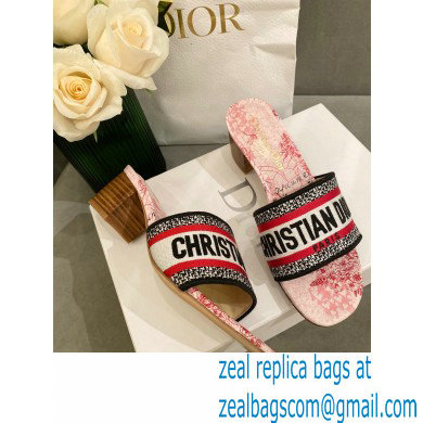 Dior Heel 4.5cm Embroidered Cotton Dway Slides 04 2022 - Click Image to Close