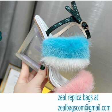 Fendi First mink High-heeled Sandals Pink/Blue 2022 - Click Image to Close