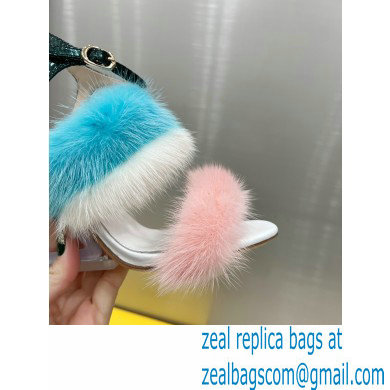 Fendi First mink High-heeled Sandals Pink/Blue 2022 - Click Image to Close