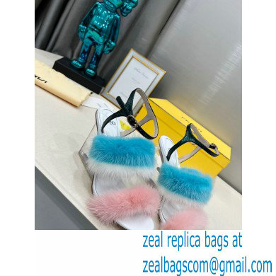 Fendi First mink High-heeled Sandals Pink/Blue 2022 - Click Image to Close