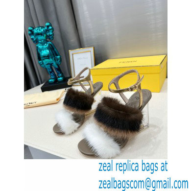 Fendi First mink High-heeled Sandals White/Brown 2022 - Click Image to Close