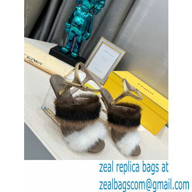 Fendi First mink High-heeled Sandals White/Brown 2022 - Click Image to Close