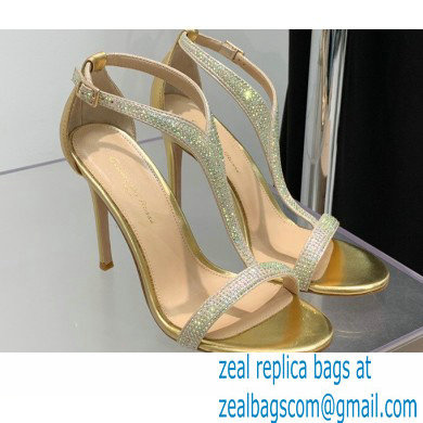 Gianvito Rossi Heel 10.5cm Eiko Stiletto Leather Sandals Crystals Metallic Gold 2022