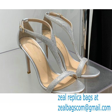 Gianvito Rossi Heel 10.5cm Eiko Stiletto Leather Sandals Crystals Metallic Silver 2022