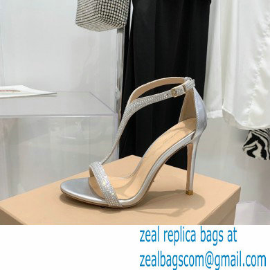 Gianvito Rossi Heel 10.5cm Eiko Stiletto Leather Sandals Crystals Metallic Silver 2022