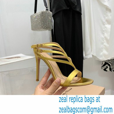 Gianvito Rossi Heel 10.5cm T-strap Sandals Metallic Gold 2022 - Click Image to Close