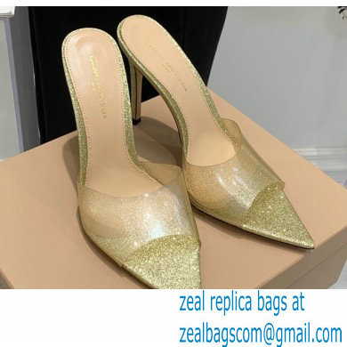 Gianvito Rossi Heel 10.5cm TPU Plexi ELLE Mules PVC Glitter Gold 2022 - Click Image to Close