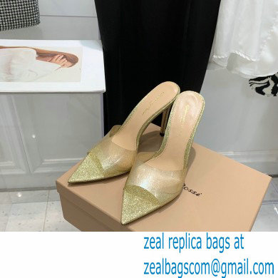 Gianvito Rossi Heel 10.5cm TPU Plexi ELLE Mules PVC Glitter Gold 2022 - Click Image to Close
