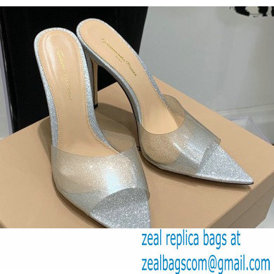 Gianvito Rossi Heel 10.5cm TPU Plexi ELLE Mules PVC Glitter Silver 2022 - Click Image to Close