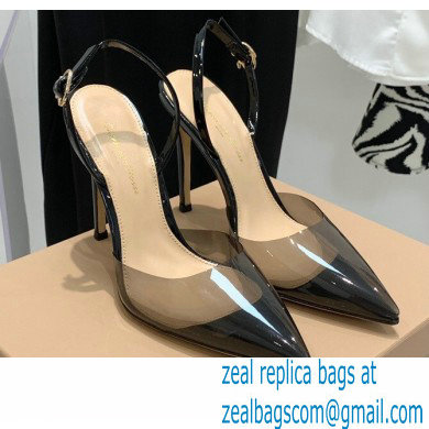 Gianvito Rossi Heel 10.5cm TPU Plexi Ribbon d'Orsay Slingback Pumps PVC Black 2022 - Click Image to Close