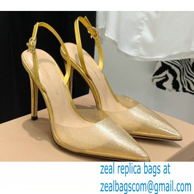 Gianvito Rossi Heel 10.5cm TPU Plexi Ribbon d'Orsay Slingback Pumps PVC Glitter Gold 2022 - Click Image to Close