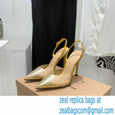 Gianvito Rossi Heel 10.5cm TPU Plexi Ribbon d'Orsay Slingback Pumps PVC Glitter Gold 2022