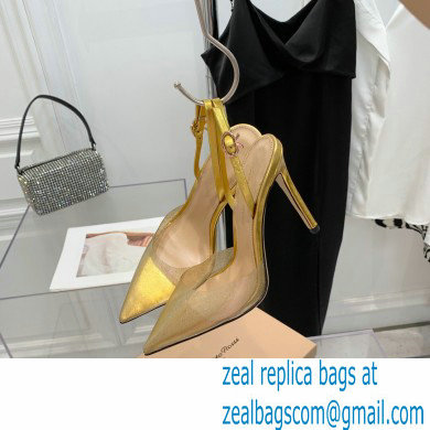 Gianvito Rossi Heel 10.5cm TPU Plexi Ribbon d'Orsay Slingback Pumps PVC Glitter Gold 2022