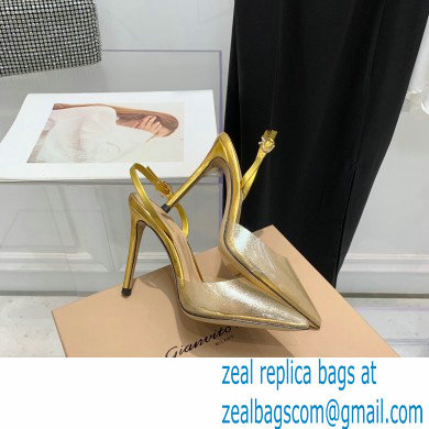Gianvito Rossi Heel 10.5cm TPU Plexi Ribbon d'Orsay Slingback Pumps PVC Glitter Gold 2022