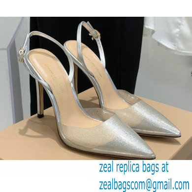 Gianvito Rossi Heel 10.5cm TPU Plexi Ribbon d'Orsay Slingback Pumps PVC Glitter Silver 2022 - Click Image to Close