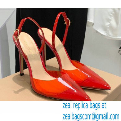 Gianvito Rossi Heel 10.5cm TPU Plexi Ribbon d'Orsay Slingback Pumps PVC Red 2022 - Click Image to Close