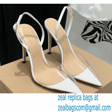 Gianvito Rossi Heel 10.5cm TPU Plexi Ribbon d'Orsay Slingback Pumps PVC White 2022 - Click Image to Close